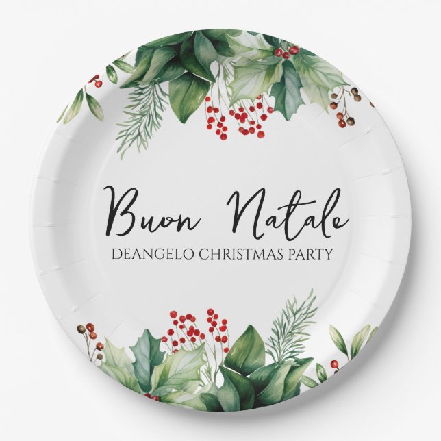 Italienisches Weihnachts-Buon-Natale-Party Pappteller (Vorderseite)