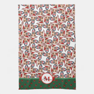 Italienisches Windhund-Muster-Monogramm-Weihnachts Geschirrtuch