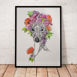 Italienisches Windhund-Peitschenportrait Blume Art Poster