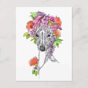 Italienisches Windhund-Peitschenportrait Blume Art Postkarte