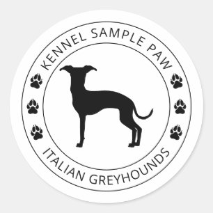 Italienisches Windhund-Silhouette mit Pfoten und T Runder Aufkleber