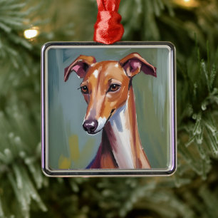 Italienisches Windspiel   Hund Wasserfarbenmalerei Ornament Aus Metall
