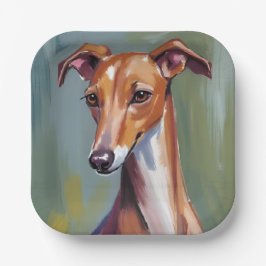 Italienisches Windspiel | Hund Wasserfarbenmalerei Pappteller