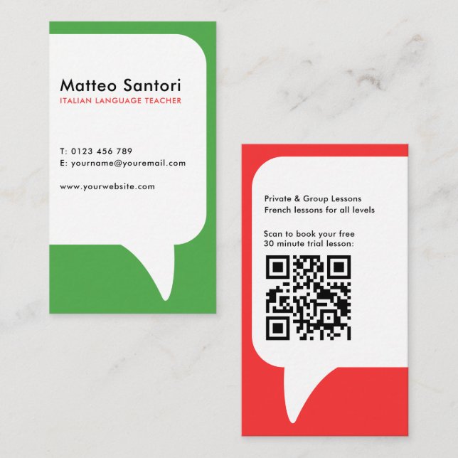 Italienischlehrer QR-Code Visitenkarte (Vorne/Hinten)