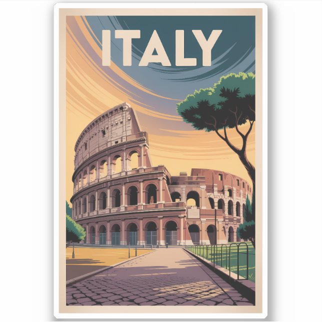 Italy Colosseum Illustration Travel Art Vintage Aufkleber (Vorderseite)