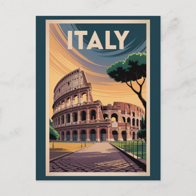 Italy Colosseum Illustration Travel Art Vintage Postkarte (Vorderseite)