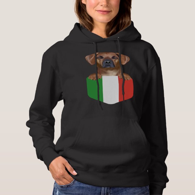 Italy Flag Rhodesian Ridgeback Dog In Pocket Hoodie (Vorderseite)