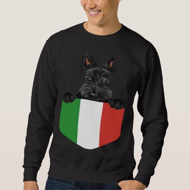 Italy Flag Scottish Terrier Dog In Pocket Sweatshirt (Vorderseite)