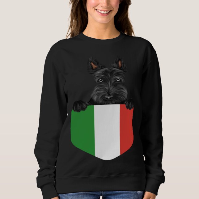 Italy Flag Scottish Terrier Dog In Pocket Sweatshirt (Vorderseite)