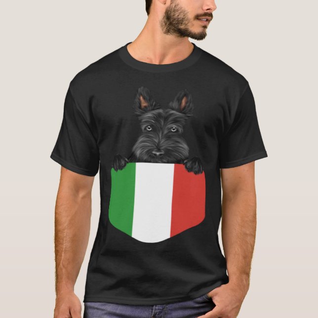 Italy Flag Scottish Terrier Dog In Pocket T-Shirt (Vorderseite)