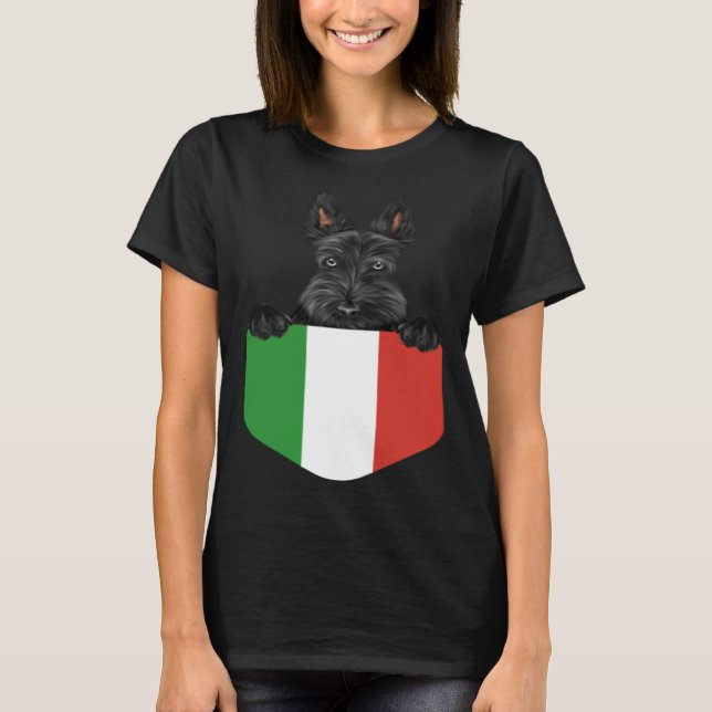 Italy Flag Scottish Terrier Dog In Pocket T-Shirt (Vorderseite)