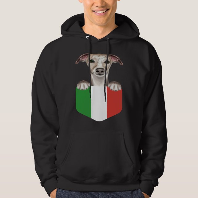 Italy Flag Whippet Dog In Pocket Hoodie (Vorderseite)