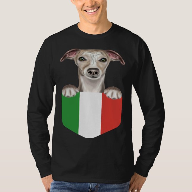 Italy Flag Whippet Dog In Pocket T-Shirt (Vorderseite)