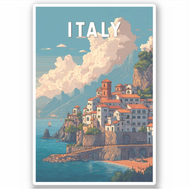 Italy Illustration Travel Art Vintage Aufkleber (Vorderseite)