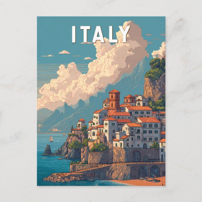 Italy Illustration Travel Art Vintage Postkarte (Vorderseite)