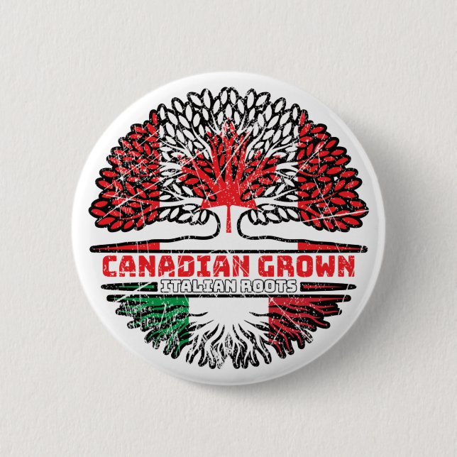 Italy Italian Canadian Canada Tree Roots Flag Button (Vorderseite)
