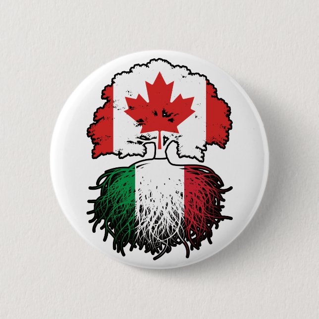 Italy Italian Canadian Canada Tree Roots Flag Button (Vorderseite)