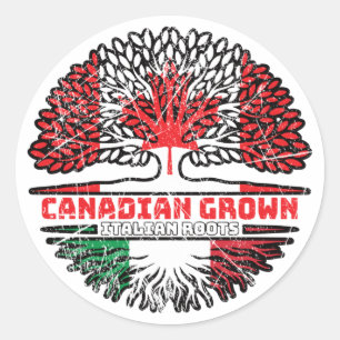 Italy Italian Canadian Canada Tree Roots Flag Runder Aufkleber