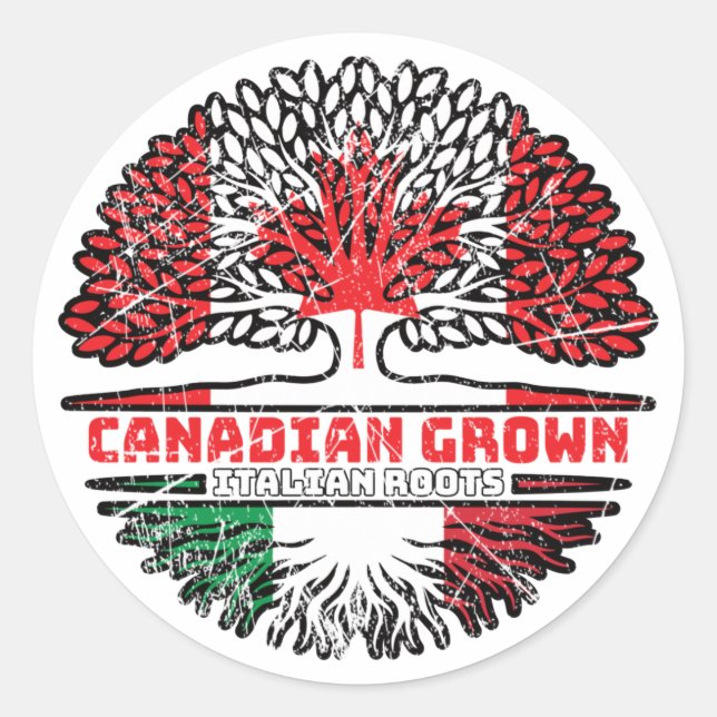 Italy Italian Canadian Canada Tree Roots Flag Runder Aufkleber (Vorderseite)