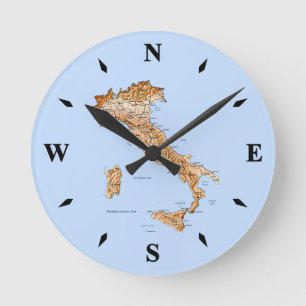 Italy Map Clock Runde Wanduhr