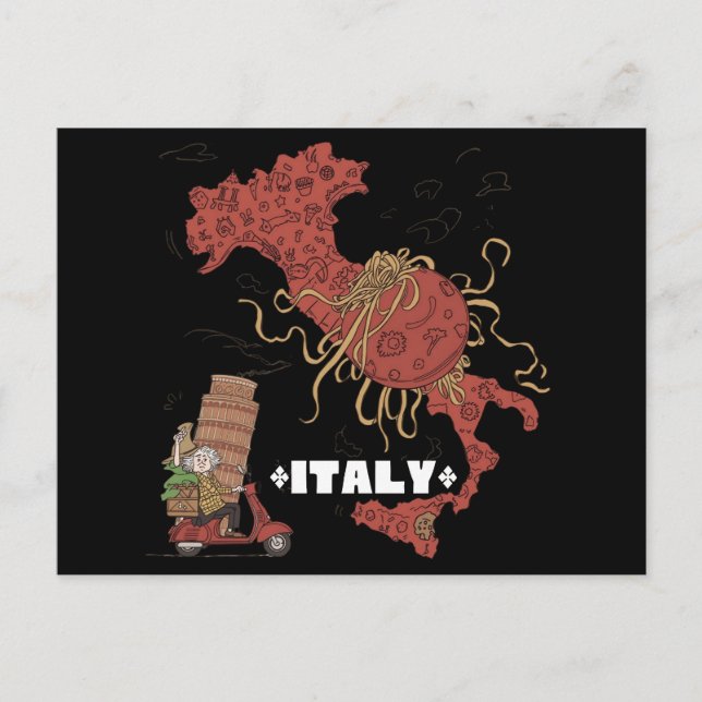 Italy Map Flying Spaghetti Monster Pastafarian Postkarte (Vorderseite)