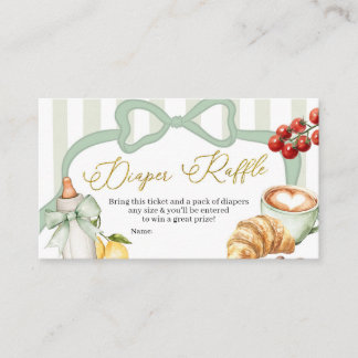 Italy Sage Green Coquette Stripes Diaper Raffle Begleitkarte
