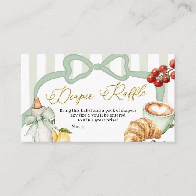Italy Sage Green Coquette Stripes Diaper Raffle Begleitkarte (Vorderseite)