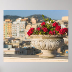 Italy, Sicily, Termini Imerese, View & Flowers Poster