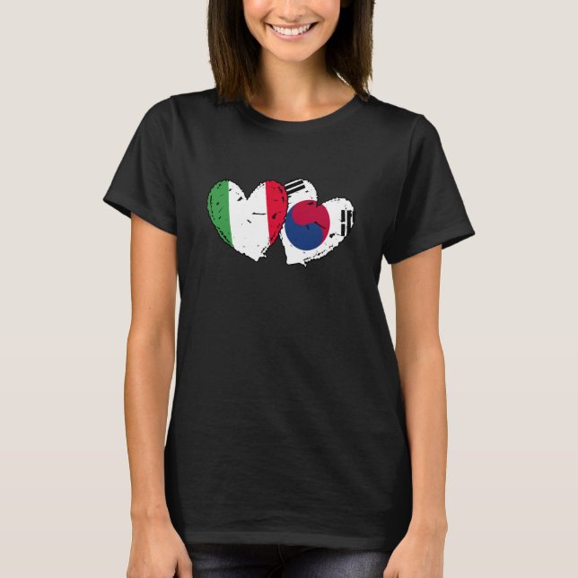 Italy South Korea Heart Flags Italian Korean Dual  T-Shirt (Vorderseite)
