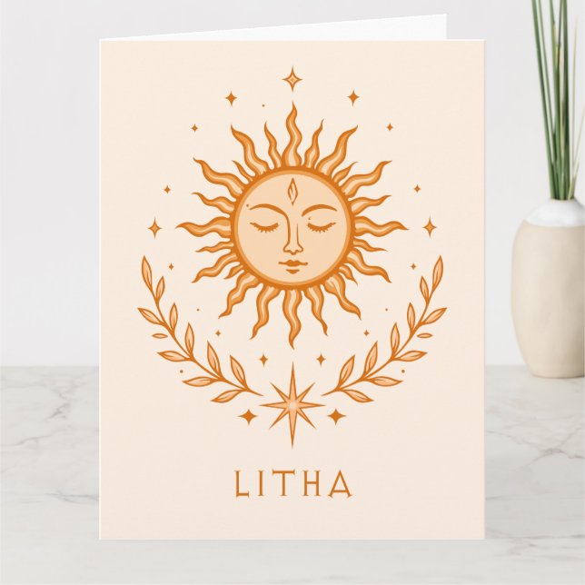 itha Celestial Sun Face Botanical Wreath Art Karte (Vorderseite)