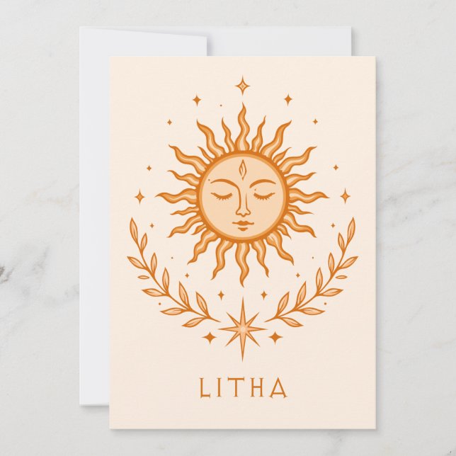 itha Celestial Sun Face Botanical Wreath Art Karte (Vorderseite)