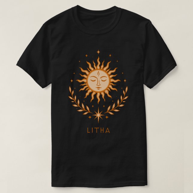 itha Celestial Sun Face Botanical Wreath Art T-Shirt (Design vorne)