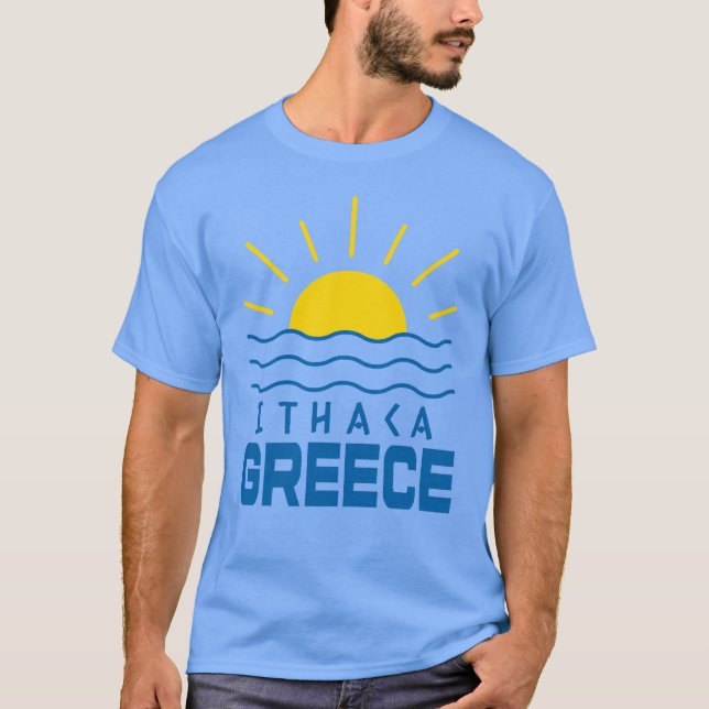 Ithaca Griechenland Sunshine and Sea Men's Blue T-Shirt (Vorderseite)