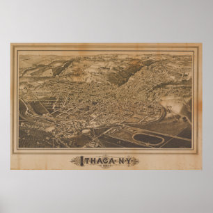 Ithaca New York 1882 Antike Panoramakarte Poster