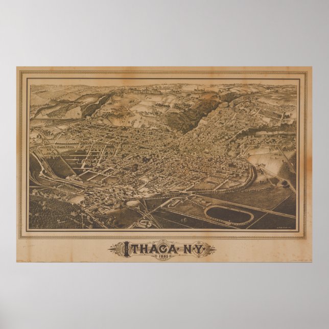 Ithaca New York 1882 Antike Panoramakarte Poster (Vorne)