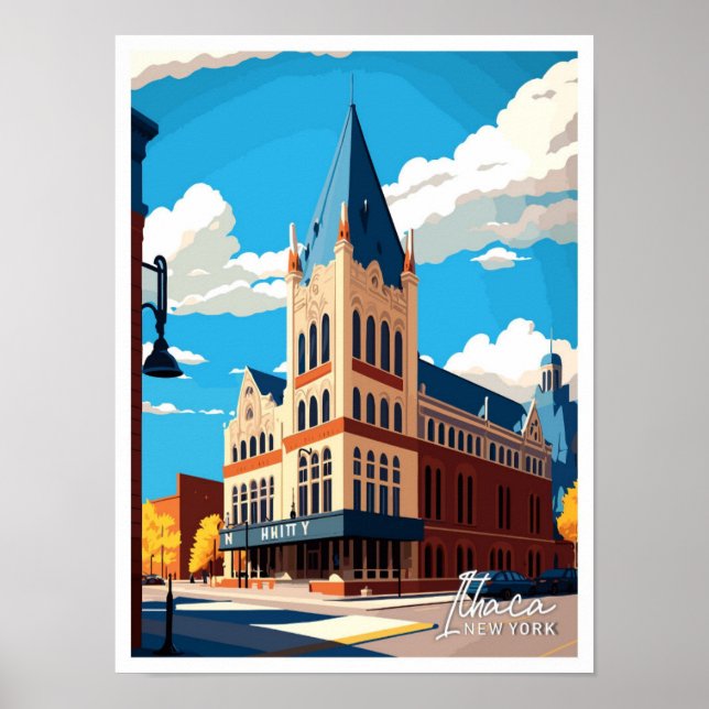 Ithaca New York Travel Vintag Illustration Poster (Vorne)
