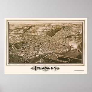 Ithaca, NY Panorama Karte - 1882 Poster