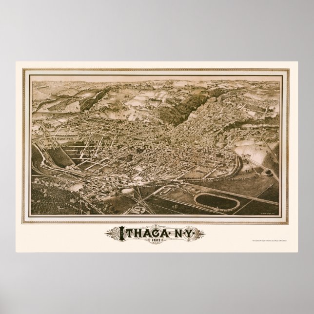 Ithaca, NY Panorama Karte - 1882 Poster (Vorne)