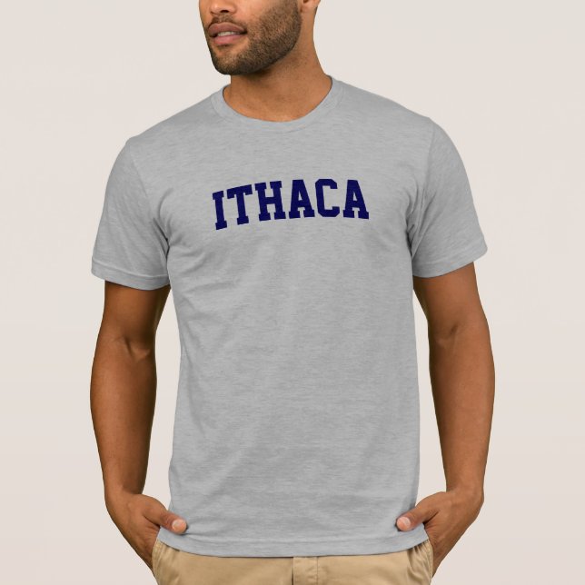 Ithaca T - Shirt auf Heide-Grau mit Marine-Blau (Vorderseite)