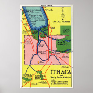 Ithaca und nahe gelegene Punkte des Interesses Poster