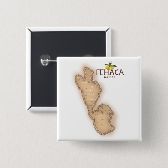 Ithaka Griechenland Karte Button (Vorne & Hinten)