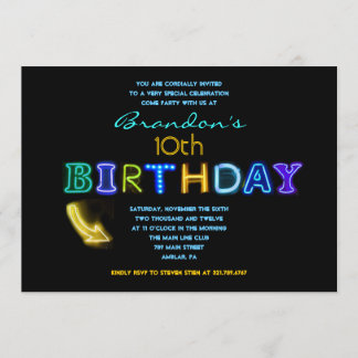 ITIS ELEKTRISCH! Neon-laden 10. Geburtstags-Party Einladung