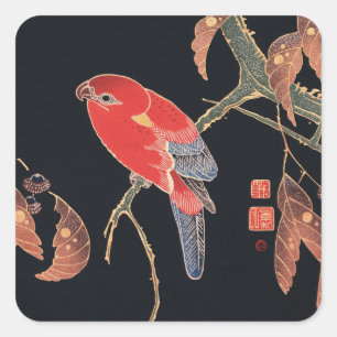 Ito Jakuchu Roter Papagei auf dem Ast Japanische K Quadratischer Aufkleber