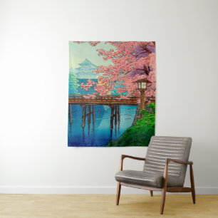 Ito Yuhans Vintage-Schloss und Kirschblüte Wandteppich