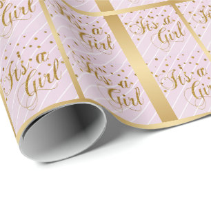 It's a Baby Girl - Pink and Gold Confetti Dots Geschenkpapier
