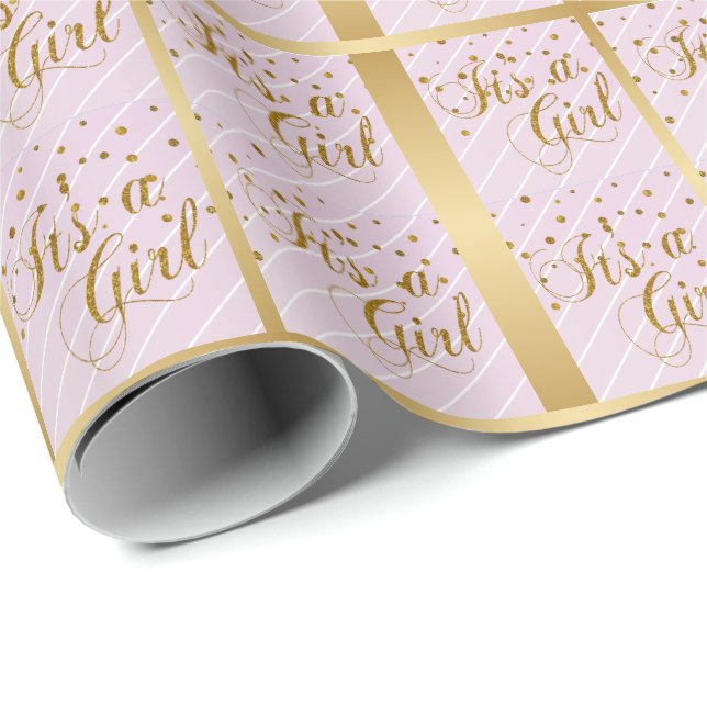 It's a Baby Girl - Pink and Gold Confetti Dots Geschenkpapier (Rolleneckpunkt)
