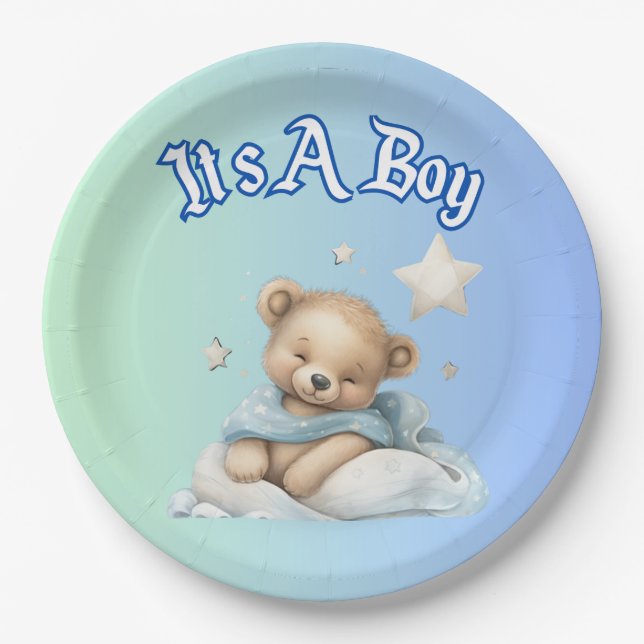 "It's A Boy" Baby Dusche Party Dekor - Teddy Bear Pappteller (Vorderseite)