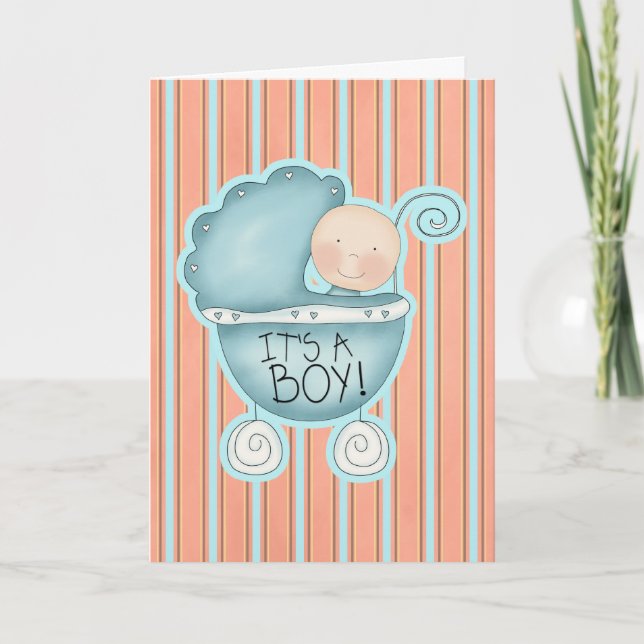 It's a Boy! Blue Baby Buggy Congratulations Card Karte (Vorderseite)