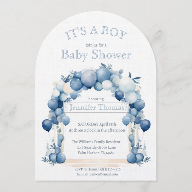 It's a BOY Blue Balloon Arch Baby Shower Einladung (Vorderseite)