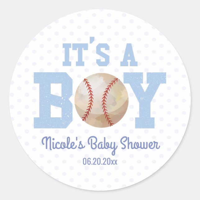 It's A Boy! Blue Baseball Baby Shower Party Favor Runder Aufkleber (Vorderseite)